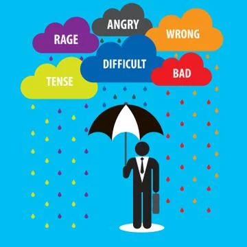 Protection with cloud umbrella with problems in business. Stock Illustration