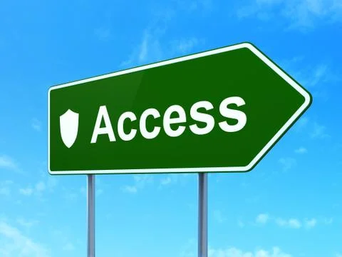 Protection concept: Access and Shield on road sign background イラスト素材