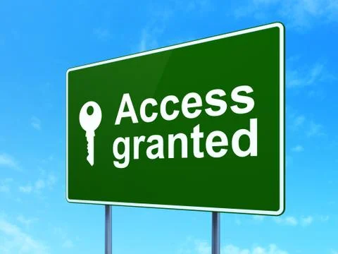Protection concept: Access Granted and Key on road sign background Stock Illustration