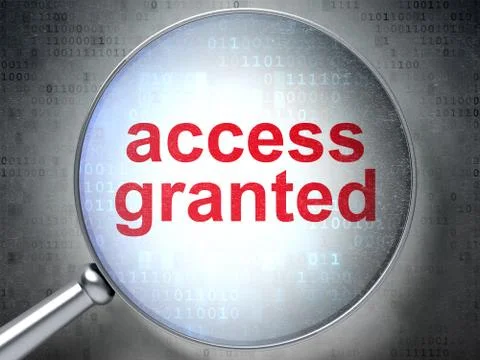 Protection concept: Access Granted with optical glass Illustrazione stock