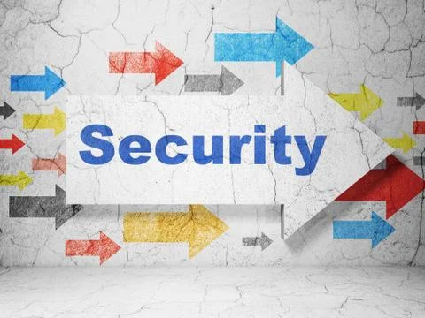 Protection concept: arrow with Security on grunge wall background Illustrazione stock