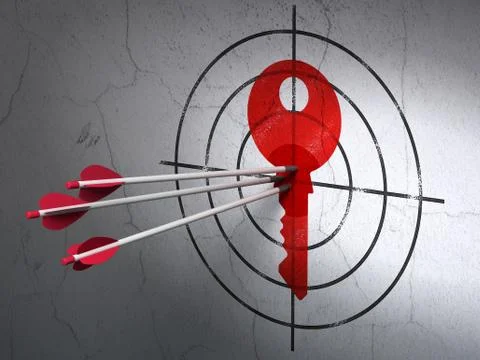 Protection concept: arrows in Key target on wall background Stockillustratie