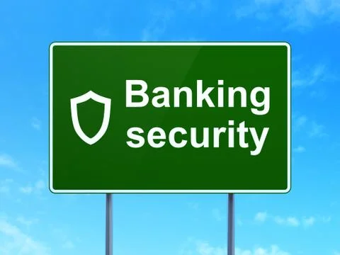 Protection concept: Banking Security and Shield on road sign Illustrazione stock