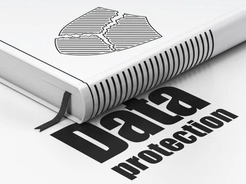 Protection concept: book Broken Shield, Data Protection on white Stockillustratie