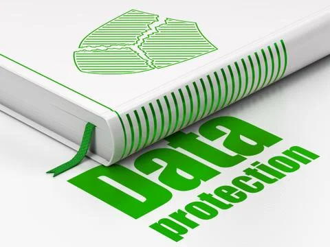 Protection concept: book Broken Shield, Data Protection on white background Stockillustratie
