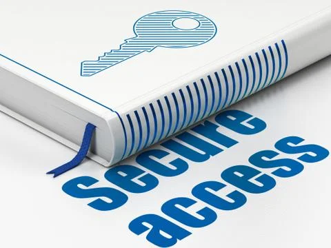 Protection concept: book Key, Secure Access on white background Illustrazione stock