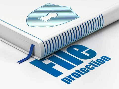Protection concept: book Shield With Keyhole, File Protection on white Stockillustratie