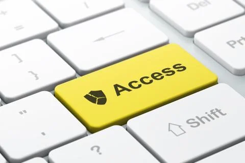 Protection concept: Broken Shield and Access on computer keyboard background Stock Illustration