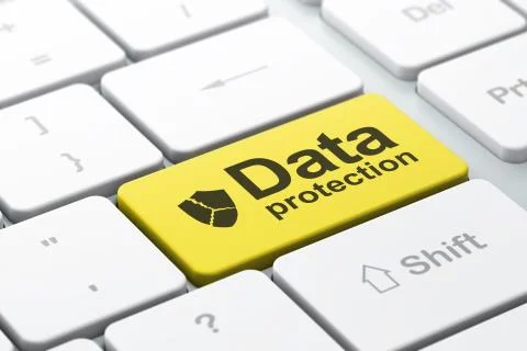 Protection concept: Broken Shield and Data Protection on compute Stock Illustration
