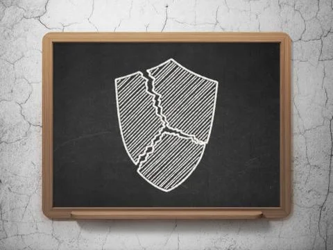 Protection concept: Broken Shield on chalkboard background 库存插图
