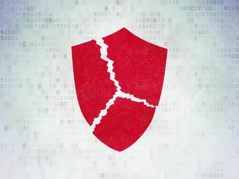 Protection concept: Broken Shield on Digital Data Paper background Stock Illustration