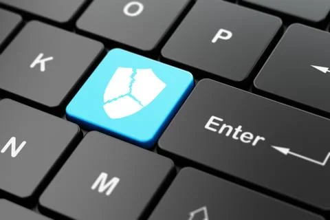 Protection concept: Broken Shield on keyboard background 스톡 일러스트