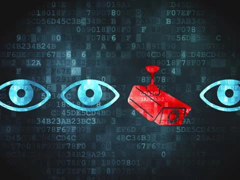 Protection concept: Camera And Eye on digital background 스톡 일러스트