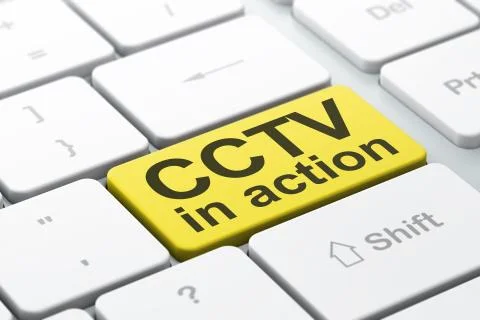 Protection concept: CCTV In action on computer keyboard background イラスト素材