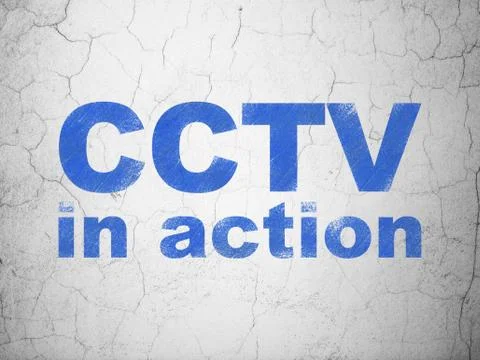 Protection concept: CCTV In action on wall background Stock Illustration