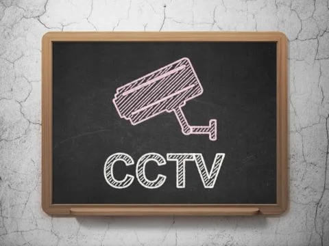 Protection concept: Cctv Camera and CCTV on chalkboard 스톡 일러스트