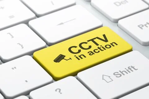 Protection concept: Cctv Camera and CCTV In action on computer k イラスト素材