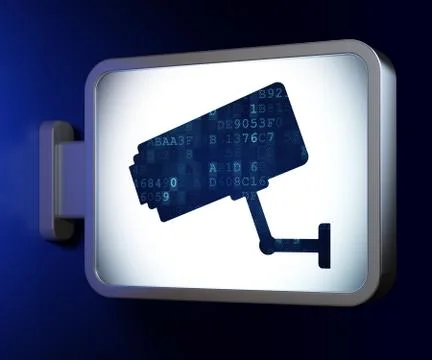 Protection concept: Cctv Camera on billboard background Illustrazione stock