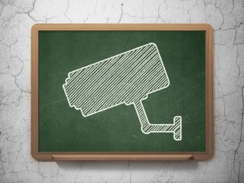 Protection concept: Cctv Camera on chalkboard background 스톡 일러스트