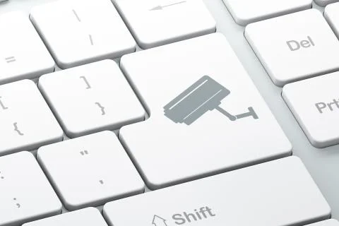 Protection concept: Cctv Camera on computer keyboard background 스톡 일러스트