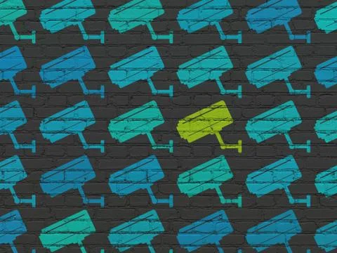 Protection concept: cctv camera icon on wall background Ilustración de archivo