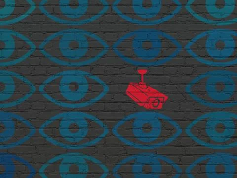 Protection concept: cctv camera icon on wall background Ilustración de archivo