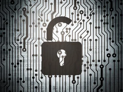 Protection concept: circuit board with Opened Padlock Stock Illustration
