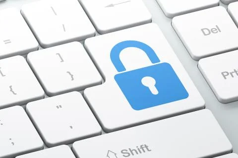 Protection concept: Closed Padlock on computer keyboard backgrou Illustrazione stock
