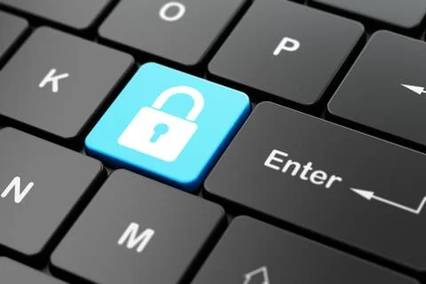Protection concept: Closed Padlock on computer keyboard background Illustrazione stock
