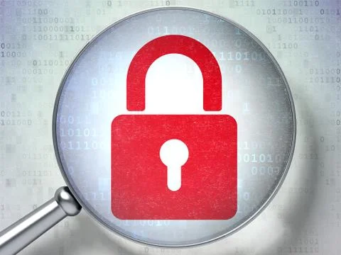 Protection concept: Closed Padlock with optical glass on digita 库存插图