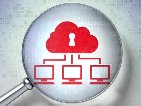 Protection concept: Cloud Network with optical glass on digital イラスト素材