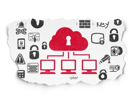 Protection concept: Cloud Network on Torn Paper background Stock Illustration