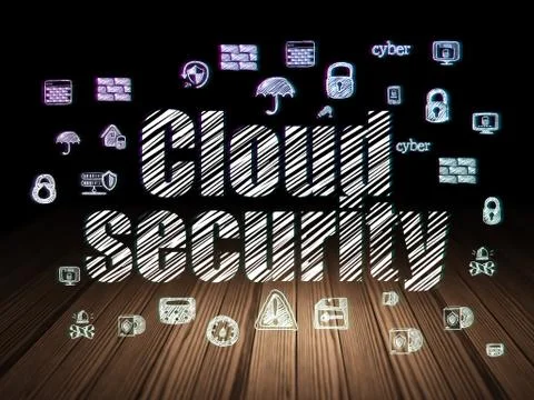 Protection concept: Cloud Security in grunge dark room 스톡 일러스트
