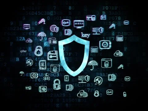 Protection concept: Contoured Shield on Digital background Stock Illustration