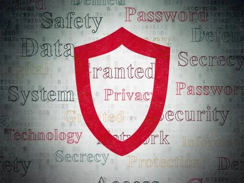 Protection concept: Contoured Shield on Digital Data Paper background Illustrazione stock