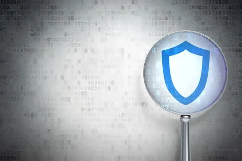 Protection concept: Contoured Shield with optical glass on digital background Illustrazione stock