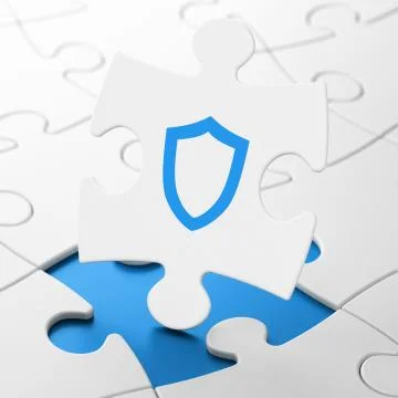 Protection concept: Contoured Shield on puzzle background Stock Illustration