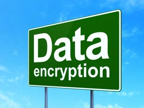 Protection concept: Data Encryption on road sign background Stock Illustration