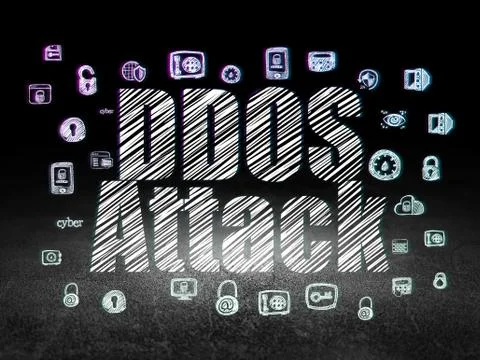 Protection concept: DDOS Attack in grunge dark room Stock Illustration