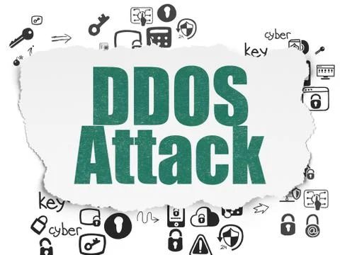 Protection concept: DDOS Attack on Torn Paper background Stock Illustration
