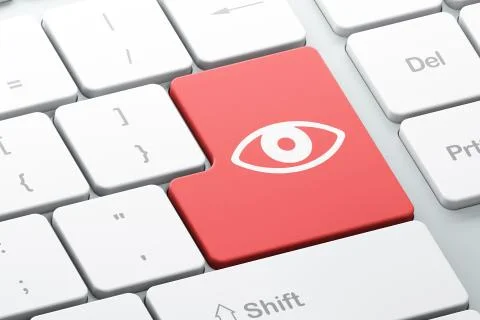 Protection concept: Eye on computer keyboard background 스톡 일러스트
