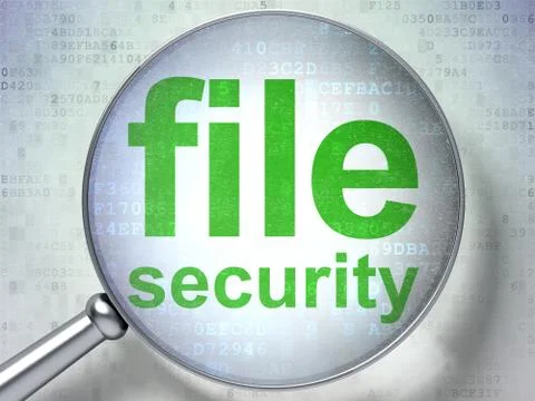 Protection concept: File Security with optical glass Illustrazione stock