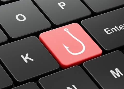 Protection concept: Fishing Hook on computer keyboard background Illustrazione stock