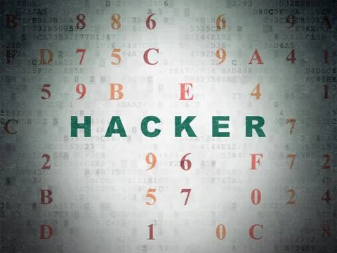 Protection concept: Hacker on Digital Data Paper background Illustrazione stock