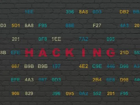 Protection concept: Hacking on wall background Illustrazione stock
