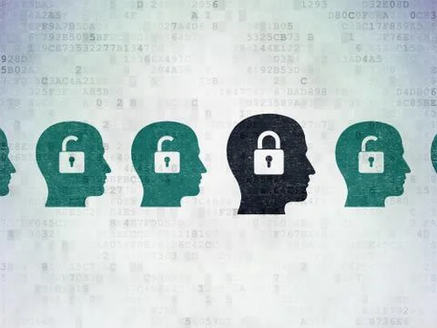 Protection concept: head with padlock icon on Digital Paper background Иллюстрация