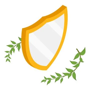 Protection concept icon isometric vector. Shiny triangular shield green branch 스톡 일러스트