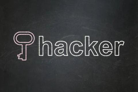 Protection concept: Key and Hacker on chalkboard background Illustrazione stock