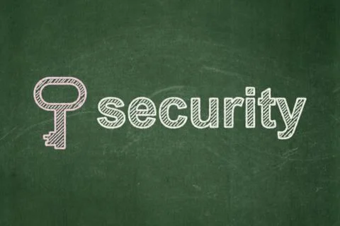 Protection concept: Key and Security on chalkboard background 스톡 일러스트