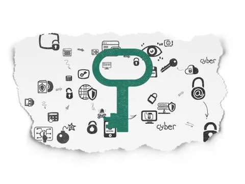 Protection concept: Key on Torn Paper background Illustrazione stock